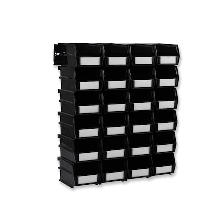Triton Products Wall Storage Unit with (24) 5-3/8" L x 4-1/8" W x 3" H Black Poly Bins & Wall Mount Rails 3-210BKWS